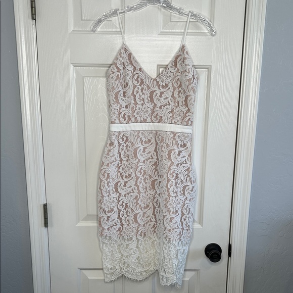 Stylestalker white lace overlay nude underlay midi dress size XS - Picture 1 of 11